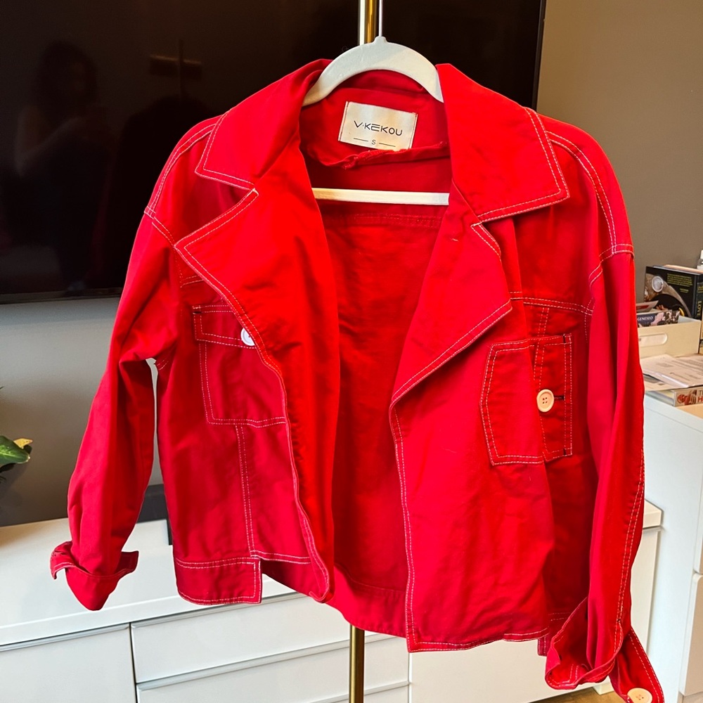 Red denim jacket